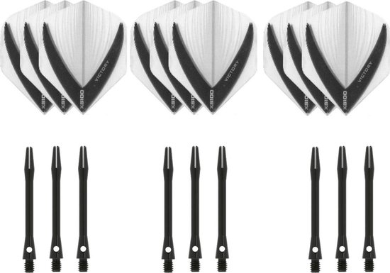 Darts Set - 3 sets - XS100 Vista - Clear - Darts flights - plus 3 sets - aluminium - darts shafts - zwart - medium van Dart