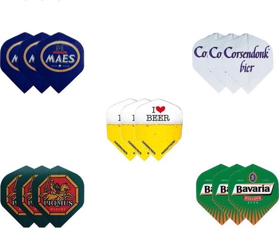 Darts Set - 5 sets (15 stuks) bier - dart flights - bierpakket flights - cadeau - assorti van Smart Darts