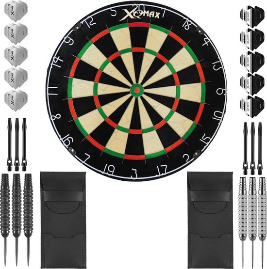 Darts Set complete Mega Ray dartset - Plain dartbord - dart shafts - dart flights - dartpijlen 22-24 gram - 100% brass - 2 sets - dartpijlen van Dart