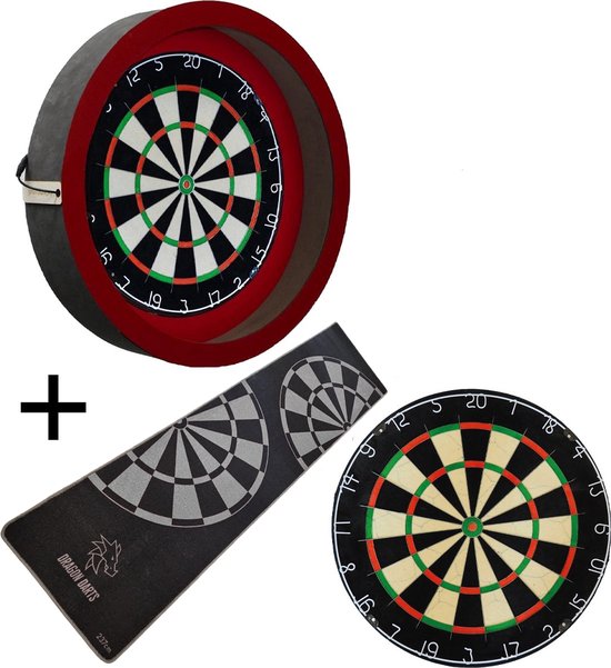 Darts Set - Complete PRO - rood-antra - Plain dartbord - dartmat antraciet - dartbord verlichting - darts - dartbord van XQ Max