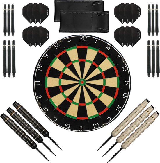 Darts Set complete Shark dartset - Plain Dartbord - dart shafts - dart flights - dartpijlen 24 gram - 100% brass - 2 sets - dartpijlen - zwart-wit van Dart