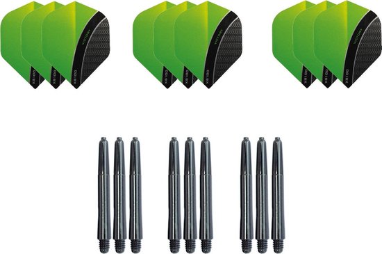 Darts Set - Dartset - 3 sets Curve dartflights en 3 sets nylon shafts - 18 pcs - Groen van Dart
