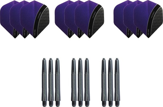 Darts Set - Dartset - 3 sets Curve dartflights en 3 sets nylon shafts - 18 pcs - Paars van Dart