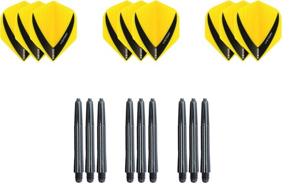 Darts Set - Dartset - 3 sets V dartflights en 3 sets nylon shafts - 18 pcs - Geel van Eagles