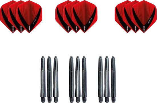 Darts Set - Dartset - 3 sets V dartflights en 3 sets nylon shafts - 18 pcs - rood van Dart