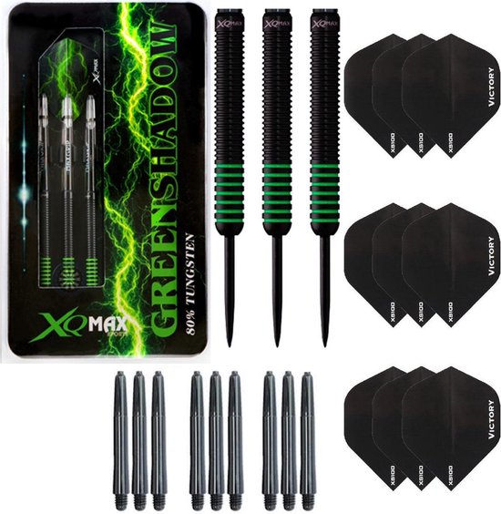 Darts Set Green Shadow – dartpijlen – 23 gram tungsten - inclusief 9 – dart shafts – 9 – dart flights van Shot!
