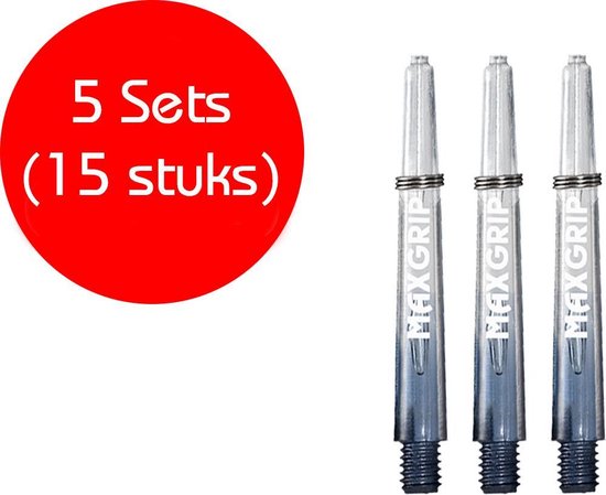 Darts Set - Maxgrip - 5 sets (15 stuks) - dart shafts - zwart-doorzichtig - darts shafts - inbetween van Dart