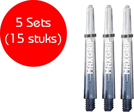 Darts Set - Maxgrip - 5 sets (15 stuks) - dart shafts - zwart-doorzichtig - darts shafts - medium van Dart