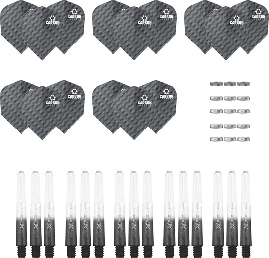 Darts Set - Maxgrip - 5 sets - dart shafts - zwart-clear - short - en 5 sets - carbon - dart flights van Dart