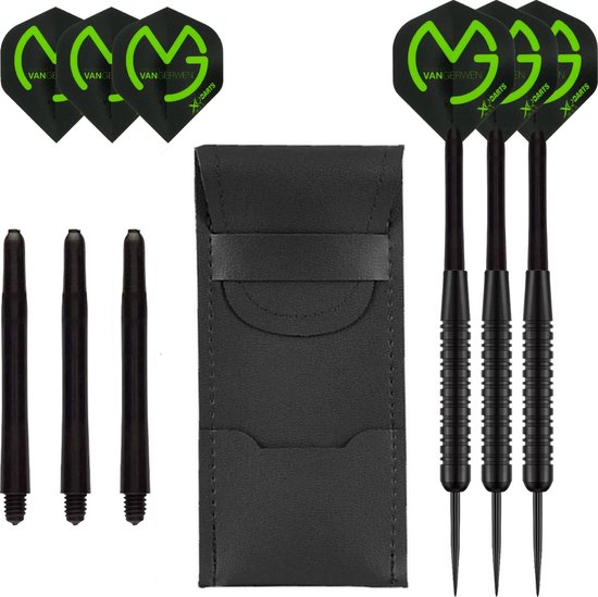 Darts Set - Michael van Gerwen Blackline - 23 gram - dartpijlen – inclusief 2 sets (6 stuks) – darts shafts – en 2 sets (6 stuks) – darts flights - inclusief etui - Cadeau van Michael van Gerwen.