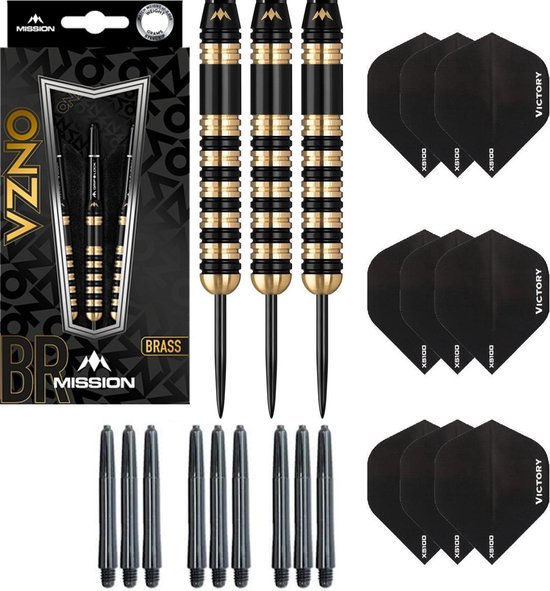 Darts Set Onza 100% brass - dartpijlen - 23 gram - inclusief 9 - darts shafts - en 9 - darts flights van Dart