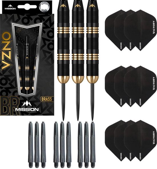 Darts Set Onza 100% brass - dartpijlen - 24 gram - inclusief 9 - darts shafts - en 9 - darts flights van Dart