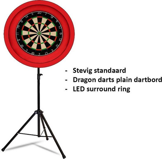 Darts Set - Portable dartbord standaard LED pakket - inclusief best geteste - dartbord - en - LED surround ring - rood van WIN.MAX