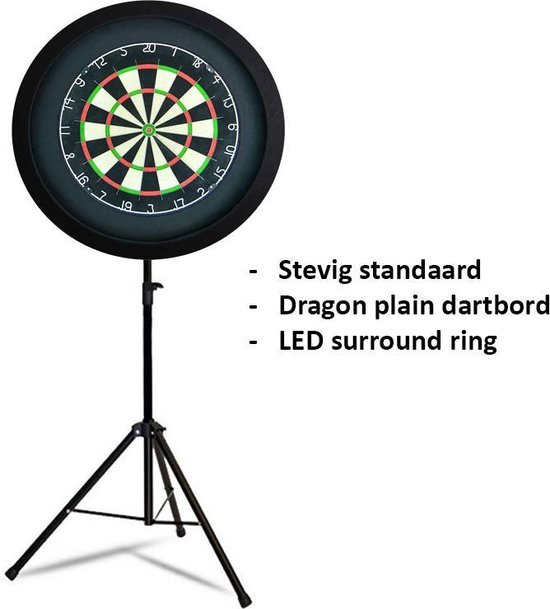 Darts Set - Portable dartbord standaard LED pakket - inclusief best geteste - dartbord - en - LED surround ring - zwart van XQ Max