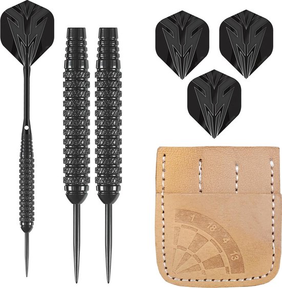 Darts Set Serpent Black - dartpijlen - dart shafts - dart flights - dartpijlen 24 gram - 100% lederen etui van Dart