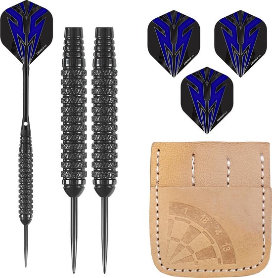 Darts Set Serpent Blue - dartpijlen – dart shafts – dart flights – dartpijlen 24 gram – 100% lederen etui van Dart