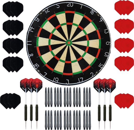 Darts Set set - Plain - dartbord - plus 2 sets - dartpijlen - plus 30 - dartflights - plus 30 - dartshafts van Dart
