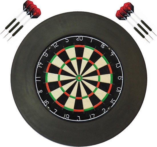 Darts Set set - Plain - dartbord - plus surround ring zwart - plus 2 sets - dartpijlen van Longfield Deluxe