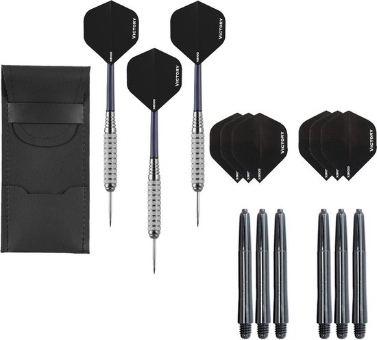 Darts Set - Victory Silver Star - 24 gram - dartpijlen – inclusief 3 sets (9 stuks) – darts shafts – en 3 sets (9 stuks) – darts flights van Dart