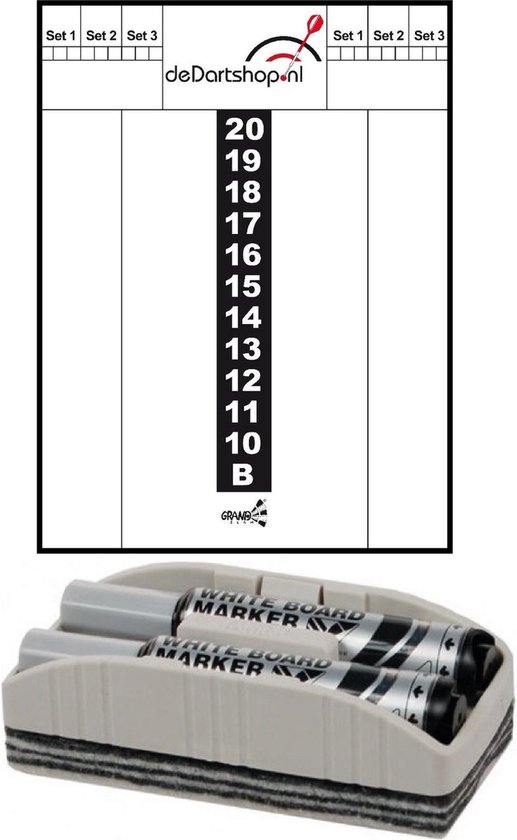 Darts Set - Whitebord - plus wisser en 2 Maxiflo stiften - scorebord darts - Cadeau van Dart