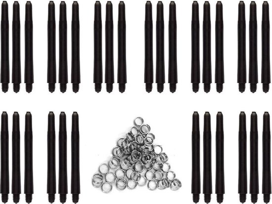 Darts Set zwarte dart shafts - 10 sets (30 stuks) - medium - darts shafts - plus 8 sets (24 stuks) veerringen van Dart