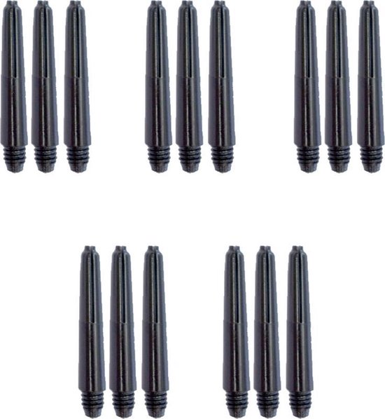 Darts Set zwarte dart shafts - 5 sets (15 stuks) - short - darts shafts van Dart