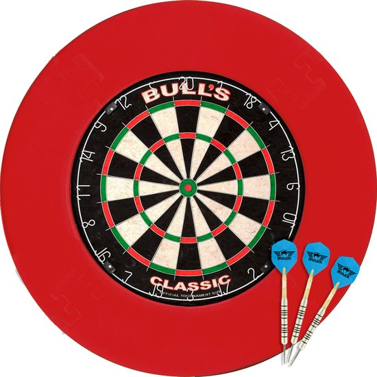 Darts Warehouse Dartbord Set - Classic Bulls Dartbord - Bull's Guard Foam Surround - Nickel Silver Darts - Darten - Cadeau Vader van Merkloos