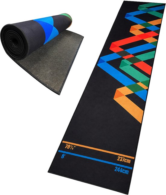 Darttapijt - 60x260 cm - zigzagpatroon - zwart en bont - beschermt vloer