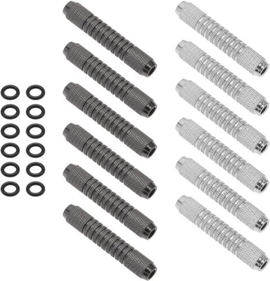 Dartvaten - 14 gram - Vervangende dartaccessoires - Zwarte en zilveren dartpijlen - 2BA binnendraad - 12 stuks met dartrubberen O-ringen - Geschikt voor alle merken - Zwart en zilver - Vervangende dartaccessoires met 2BA binnendraad