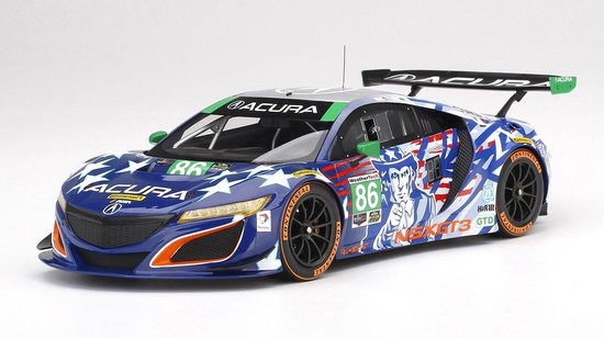 De 1:18 Diecast modelauto van de Acura NSX GT3 Uncle Sam #86 IMSA Championship Watkins Glen van 2017.De fabrikant van het schaalmodel is TopSpeed Models.Dit model is alleen online beschikbaar. van TopSpeed Models