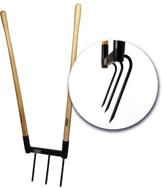 de Woeler - DW3 - Woelvork Grelinette - Spitvork/Tuinwoeler/Spade - Roestvrij - Ergonomisch- FSC Hout - 6 Jaar Garantie van De Woeler
