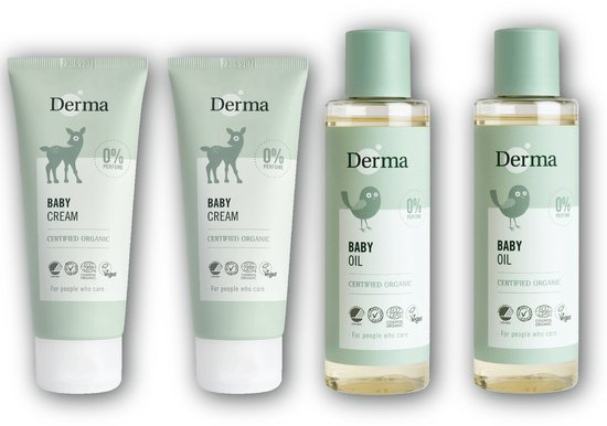 Derma Eco Baby pakket - 2 x babyolie + 2 x crème - Sterk Hydraterend - Hypoallergeen - Eco-Friendly - Vegan van Derma