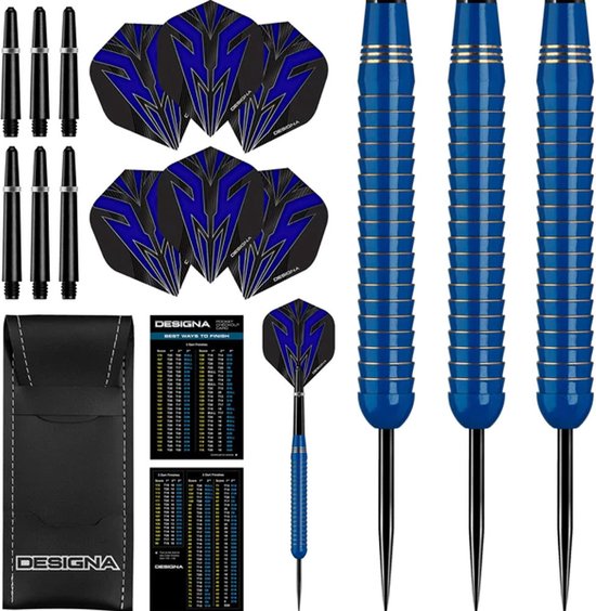 DESIGNA Mako Darts - Steel Tip Electro Brass - Shark Grip - Blue van Designa