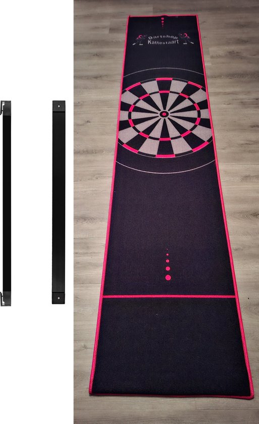 D/K Dartmat zwart - rood met Dartbord print 280 x 60 cm incl. verstelbare OCHE van Merkloos