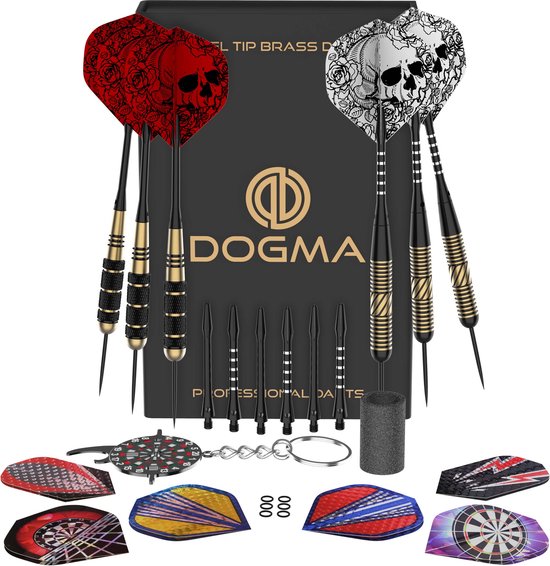 DOGMA Dartpijlen - 23 & 24 Gram Darts - Premium Brass Dartspijlen Set - 6 Steeltip Dartpijltjes - Extra Dart Flights & Dart Shafts