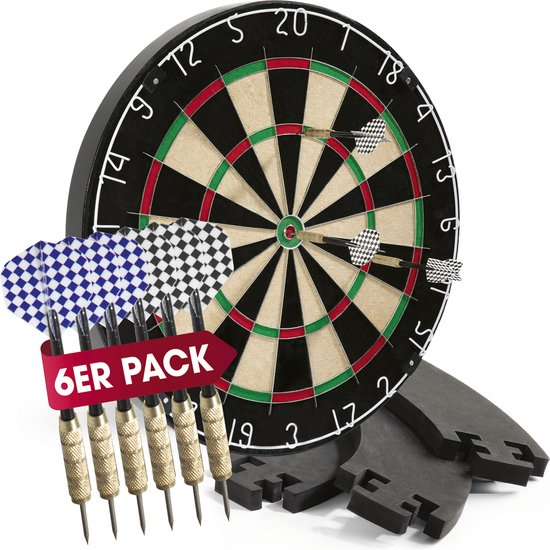 #DoYourDart dartbord - 6 dartpijlen - stalen dartpijlen incl. flight - complete dartset - sisal dartbord met dartrand - dartbord - zelfschietende Braziliaanse sisalvezels van DoYourDart