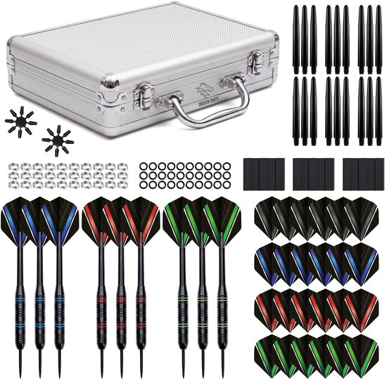 Dragon Darts 135-Delige Dartset - 3 Sets Dartpijlen met Stevige Aluminium Dart Case - Dart Flights, Dart Shafts en vele Dart Accessoires van Dragon Darts