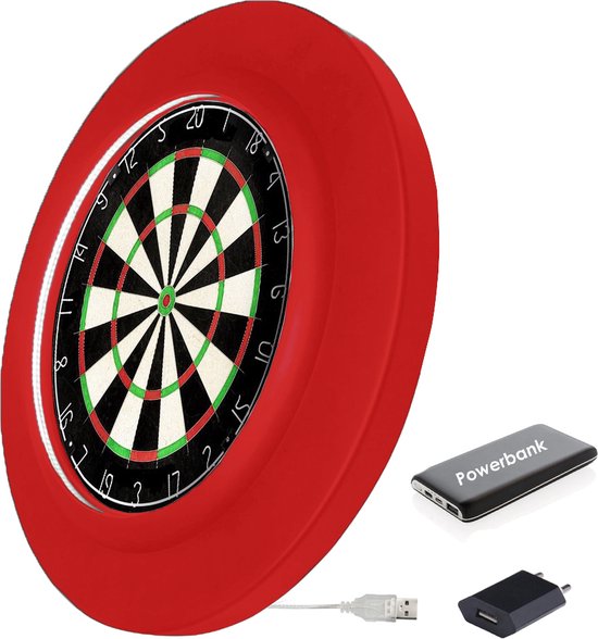 Dragon Darts 2.0 Special Edition - Dartbord Verlichting - Inclusief Plain Dartbord en Powerbank - PU LED Surround - Rood van Dragon Darts