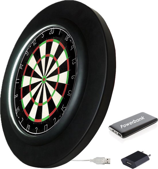 Dragon Darts 2.0 Special Edition - Dartbord Verlichting - Inclusief Plain Dartbord en Powerbank - PU LED Surround - Zwart van Dragon Darts