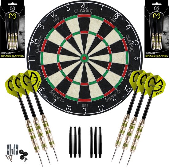 Dragon Darts Classic 180 Dartbord - met 6 Michael van Gerwen Dartpijlen en Accessoires - Green Edition - Dart Flights - Dart Shafts van Dragon Darts