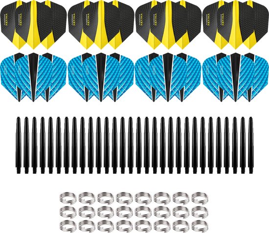 Dragon Darts Dart Flights en Dart Shafts - Multipack - 26 Sets - 78 Stuks - Veerringetjes - Extra Stevig - Darts Flights - Darts Shafts - Cadeau - Model 3 - Geel/Blauw van Dragon Darts