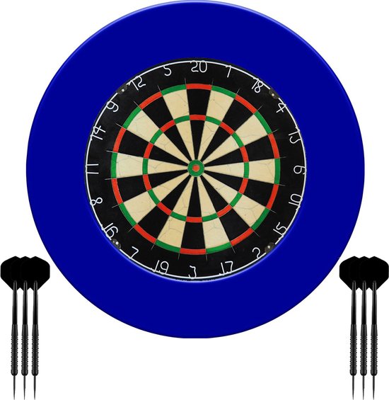 Dragon Darts - Dartbord & Dartbord Surround Blauw - Set van 6 Dartpijlen - 23 Gram - Hoogwaardige Dartomranding - Dart Surround Ring - Bescherming Pijlen & Muren - Gemakkelijk te bevestigen - Darts van Dragon Darts