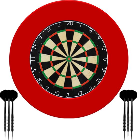 Dragon Darts - Dartbord & Dartbord Surround Rood - Set van 6 Dartpijlen - 23 Gram - Hoogwaardige Dartomranding - Dart Surround Ring - Bescherming Pijlen & Muren - Gemakkelijk te bevestigen - Darts van Dragon Darts