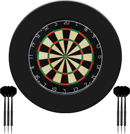 Dragon Darts - Dartbord & Dartbord Surround Zwart - Set van 6 Dartpijlen - 23 Gram - Hoogwaardige Dartomranding - Dart Surround Ring - Bescherming Pijlen & Muren - Gemakkelijk te bevestigen - Darts van Dragon Darts