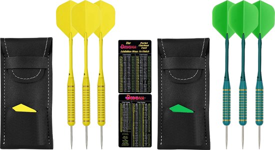 Dragon Darts Exclusive - Dartpijlen - Set van 6 - Darts van 22 gram - Dart flights - Dart shafts - Hoge kwaliteit - Geel/Groen - Cadeau van Dragon Darts
