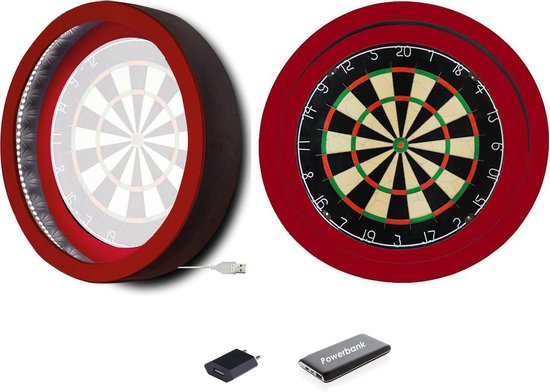 Dragon Darts Lunar Eclipse - Dartbord Verlichting - Inclusief Plain Dartbord en Powerbank - LED Surround - Rood van Dragon