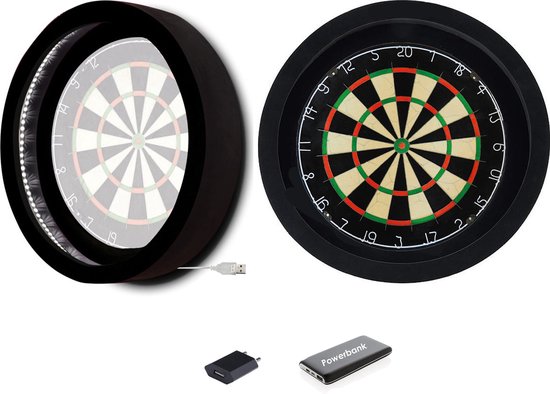 Dragon Darts Lunar Eclipse - Dartbord Verlichting - Inclusief Plain Dartbord en Powerbank - LED Surround - Zwart van Dragon