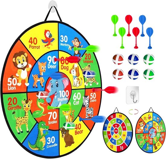Dubbelzijdig dartbord met ballen, ideaal buitenspel voor kinderen vanaf 3 jaar, veilig dartspel voor jongens en meisjes, 66 cm groot