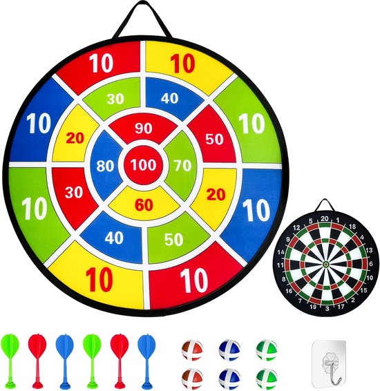 Dubbelzijdig dartbord set - dartspel voor buiten - verjaardagsgeschenken - feestspellen - 6 plakkerige ballen - 6 darts