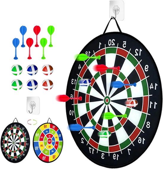 Dubbelzijdig Dartbord voor Kinderen & Ballen Spel - Opvouwbaar Dartbord Speelgoed - Feestspellen Buiten Gooispel Cadeau - Zwarte en Witte Dartbord (66cm) van Merkloos